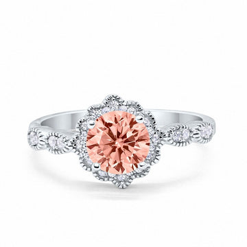 Floral Art Engagement Ring Simulated Morganite Cubic Zirconia 925 Sterling Silver